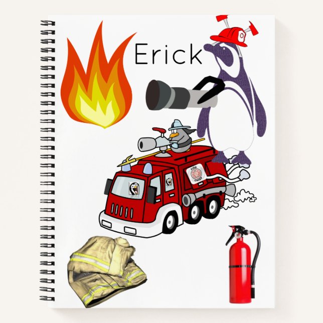 Cuaderno Camión de incendio pingüino para portátil espiral (Anverso)
