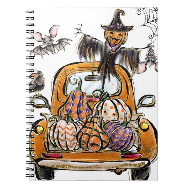 Cuaderno Camión de parche de calabaza de otoño con pájaro e (Frente)
