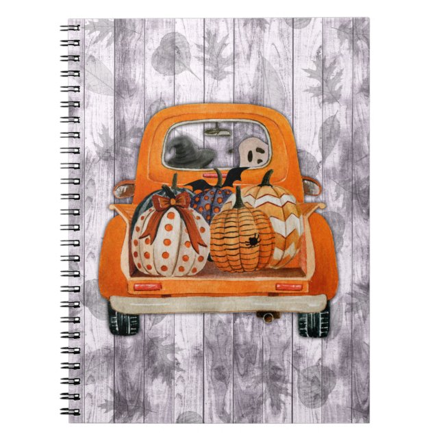 Cuaderno Camión de recolección de naranja de Halloween con  (Frente)