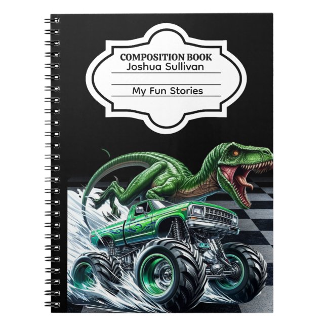 Cuaderno Camión Monstruo Velociraptor Verde (Personalizable (Frente)