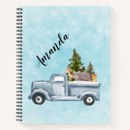 Cuaderno Camión navidad con pinos y animales forestales
