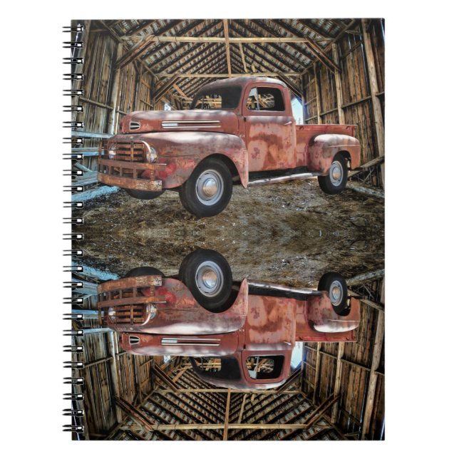 Cuaderno Camión Rojo Antiguo En Barn Rústico (Frente)