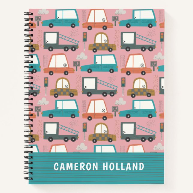 Cuaderno Camiones Cute Cars Pink Personalizados (Anverso)