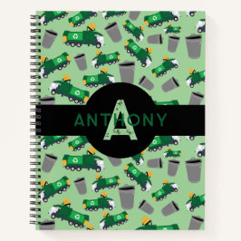 Cuaderno Camiones de basura reciclaje patrón monograma para