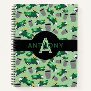 Cuaderno Camiones de basura reciclaje patrón monograma para