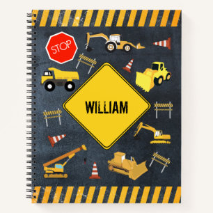 Cuaderno Camiones de Construcción Nombre de Niño de Maquina