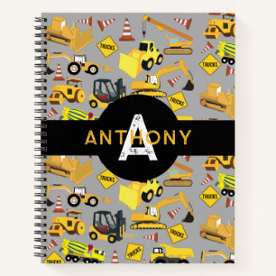Cuaderno Camiones de Construcción para Niños Patrón Monogra