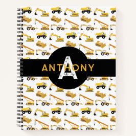 Cuaderno Camiones de Construcción Vehículos Niños Monograma