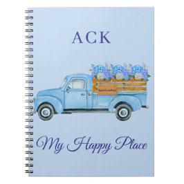 Cuaderno Camioneta Azul Floral Acuarela Vintage Nantucket