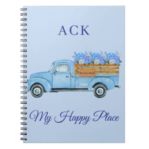 Cuaderno Camioneta Azul Floral Acuarela Vintage Nantucket