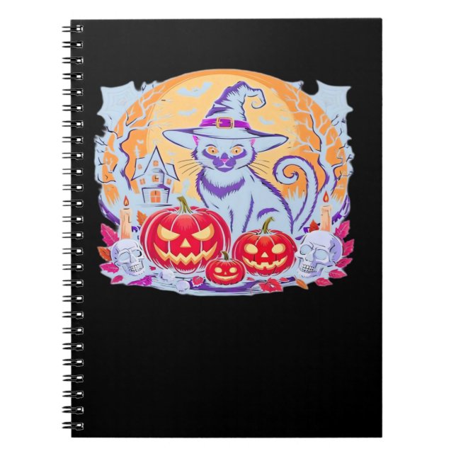 Cuaderno Camiseta Clásica de Halloween Ghost Pumpkin Cat (Frente)