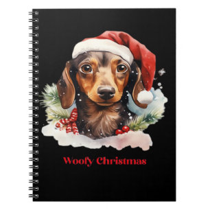Cuaderno Camiseta clásica de perro Daschund Navidad sombrer