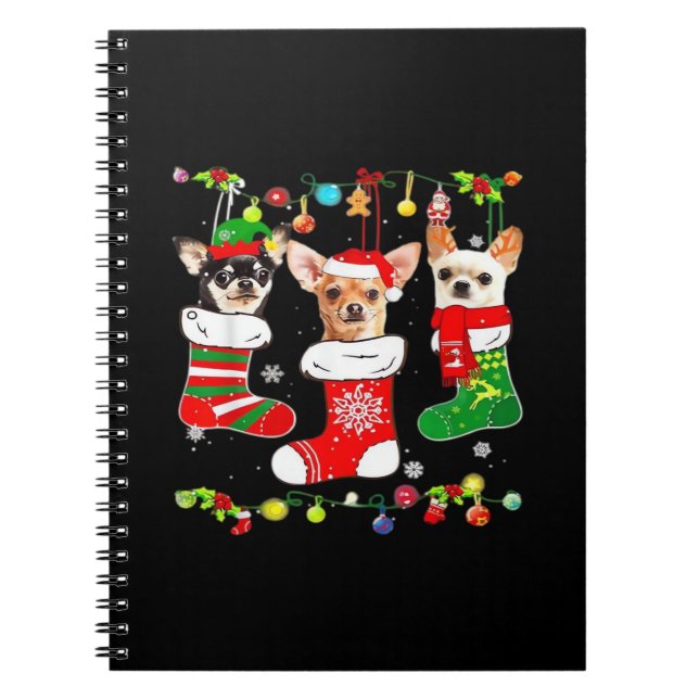 Cuaderno Camiseta clásica de perro de luces de Navidad Chih (Frente)