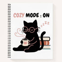 Cuaderno Camiseta Cozy Mode On Gatito Negro Lindo Café Libr