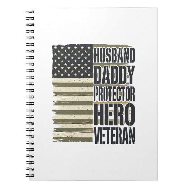 Cuaderno Camiseta de bandera de héroe protector papá esposo (Frente)