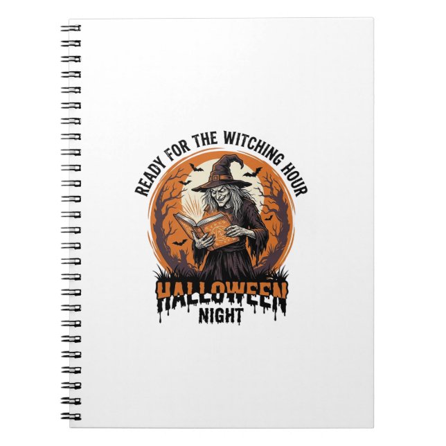 Cuaderno Camiseta de Bruja de Halloween Lectura de Libro de (Frente)