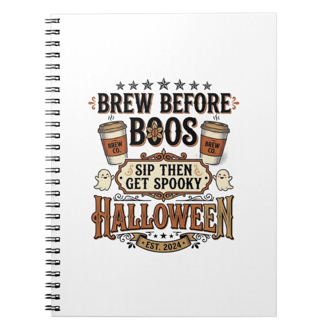 Cuaderno Camiseta de café de Halloween Brew Before Boos Vin (Frente)