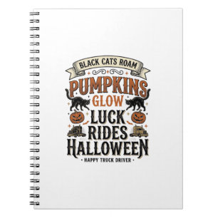 Cuaderno Camiseta de camionero de Halloween con gatos negro