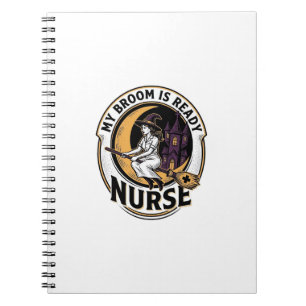 Cuaderno Camiseta de enfermera de Halloween Diseño de escob