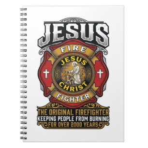 Cuaderno Camiseta de fe cristiana vintage bombero Jesús