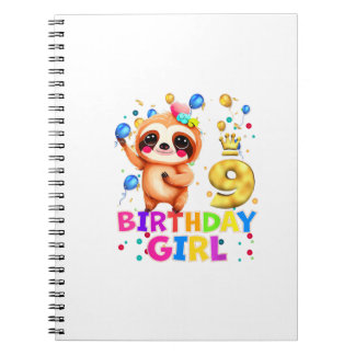 Cuaderno Camiseta de fiesta de cumpleaños número 9 de Sloth