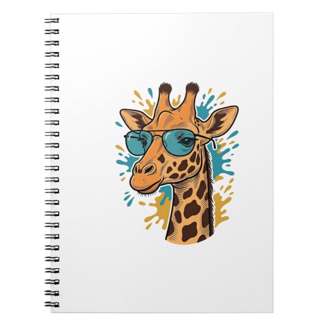 Cuaderno Camiseta de gafas de sol de jirafa genial grabada  (Frente)