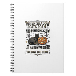 Cuaderno Camiseta de gato negro de Halloween con grabado de