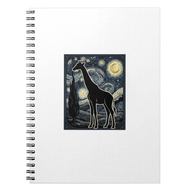 Cuaderno Camiseta de grabado de noche estrellada de jirafa  (Frente)