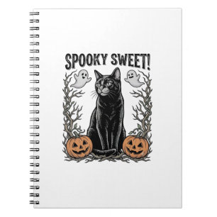 Cuaderno Camiseta de grabado vintage de Halloween de gato n