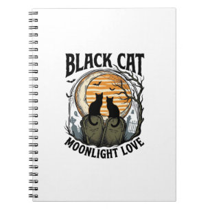 Cuaderno Camiseta de Halloween de Gato Negro Vintage Luna C