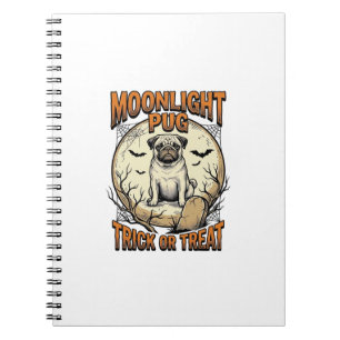 Cuaderno Camiseta de Halloween de Pug con luna de grabado v