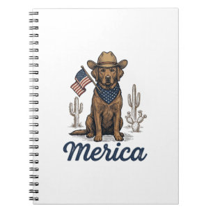 Cuaderno Camiseta de la bandera americana del perro vaquero