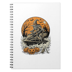 Cuaderno Camiseta de moto de agua de bruja esqueleto vintag