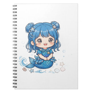 Cuaderno Camiseta de niña sirena del océano azul lindo - Ka