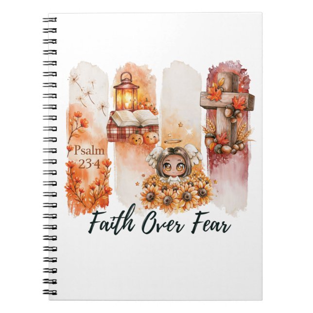 Cuaderno Camiseta de otoño Salmo 23:4 Fe sobre Miedo (Frente)