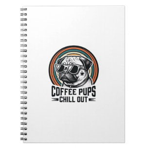 Cuaderno Camiseta de perro de café Retro Chill Pug Graphic_