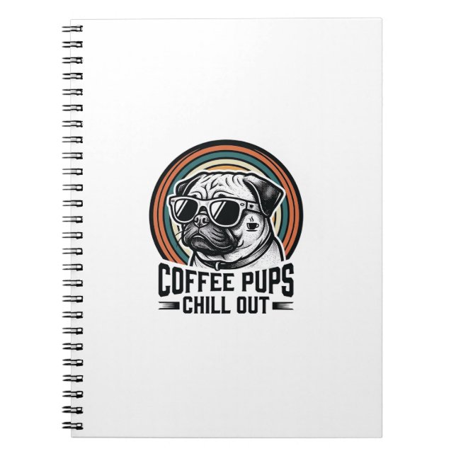 Cuaderno Camiseta de perro de café Retro Chill Pug Graphic_ (Frente)