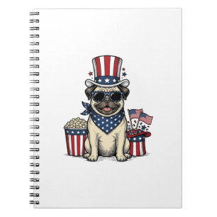 Cuaderno Camiseta de perro de grabado vintage pug patriótic