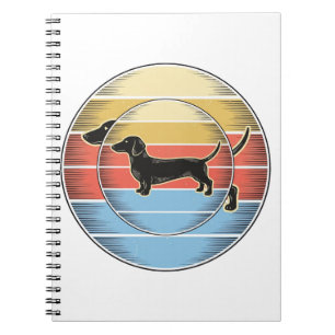 Cuaderno Camiseta de perro de puesta de sol retro Dachshund