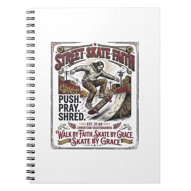 Cuaderno Camiseta de skate longboard Jesús cristiano (Frente)