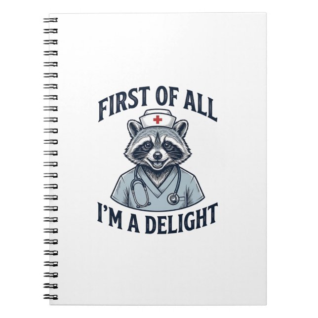 Cuaderno Camiseta Divertida Enfermera Mapache Primero que N (Frente)