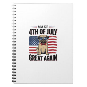 Cuaderno Camiseta Patriótica Vintage de Pug del 4 de Julio_