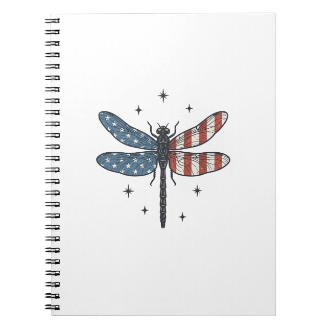 Cuaderno Camiseta vectorial de libélula patriótica vintage_ (Frente)