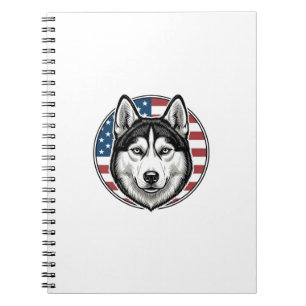 Cuaderno Camiseta vectorial de perro patriótico Husky vinta