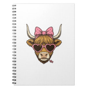 Cuaderno Camiseta Vintage de Cute Highland Cow Heart Glasse
