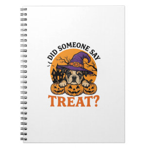 Cuaderno Camiseta Vintage de Halloween Bulldog Bruja Perro