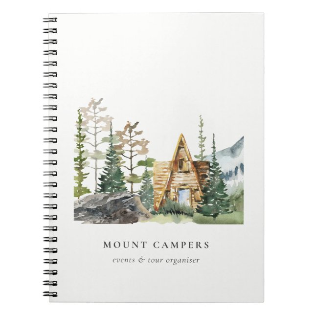 Cuaderno Campamento de montaña Rustic Pine Woods Watercolor (Frente)