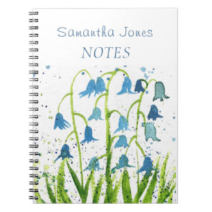 Cuaderno Campanillas Azules Acuarela Botánica Floral Natura