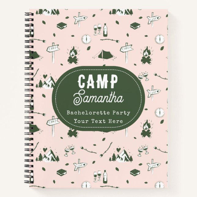 Cuaderno Camping Bachelorette Party Bach Weekend Pink Green (Anverso)
