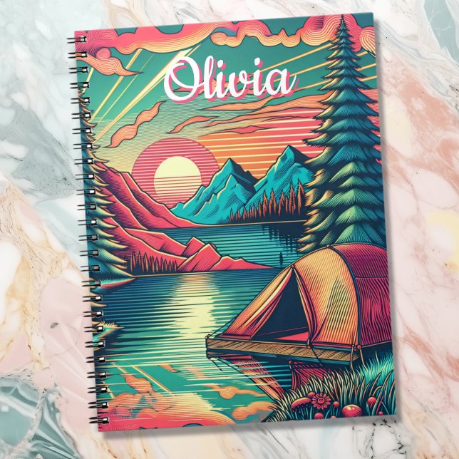 Cuaderno Camping Verde azulado y rosa de época personalizad (Subido por el creador)